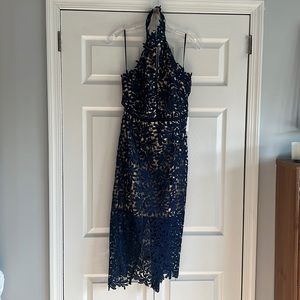 Lulus Divine Destiny Navy Blur Lace Midi Dress NWT